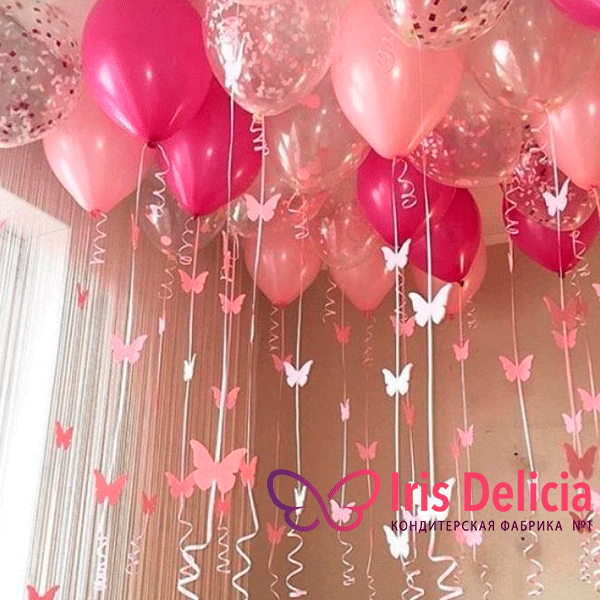 Изображение Розовые шары в потолок. Композиция из 50 шаров Кондитерская Iris Delicia