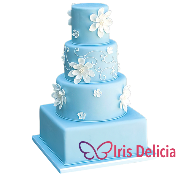 Изображение Свадебный торт Classic с голубыми бантиками  № 691 Кондитерская Iris Delicia