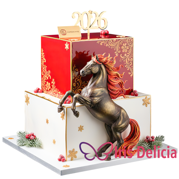 Новогодний корпоративный торт Огненный Конь фото