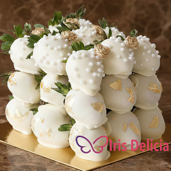 Торт из клубники №7 Свежая клубника 27 шт, бельгийский молочный шоколад, сублимированная клубника, золотой кондурин. Декор: топпер + свечка, примерные размеры 20х20 см (900-1000 г) фото