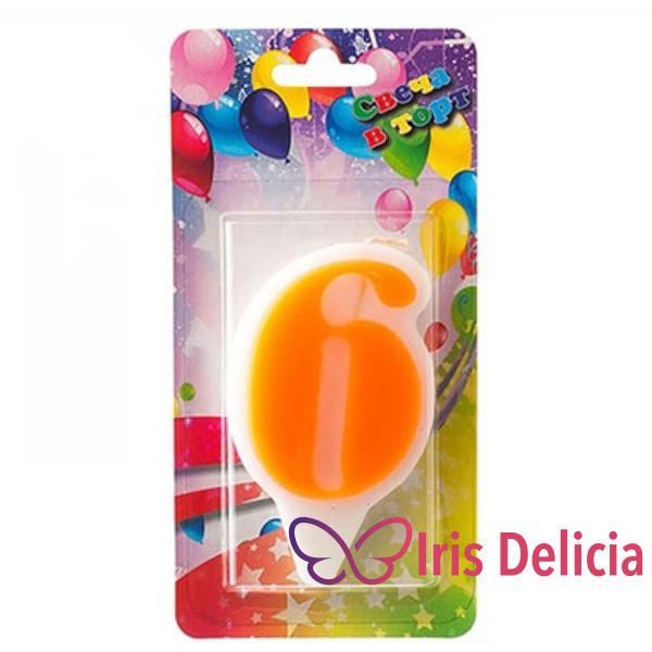 Свеча-цифра «6» неон, оранжевая 8 см фото