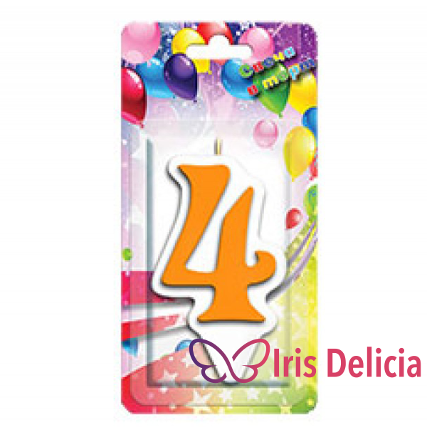 Свеча-цифра «4» неон, оранжевая 8 см фото