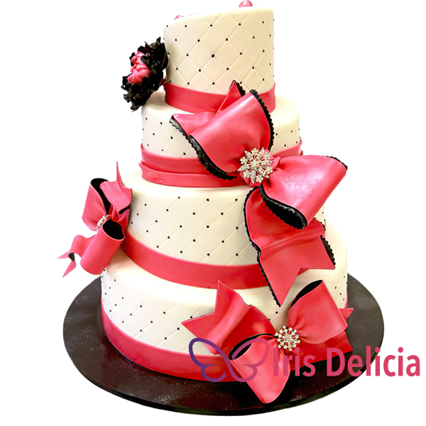 Изображение Свадебный торт Classic украшенный розовыми бантами  № 683 Кондитерская Iris Delicia