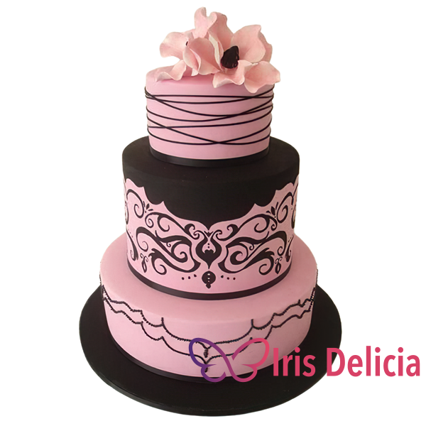 Изображение Праздничный торт С цветами и розовыми лентами  № 4045 Кондитерская Iris Delicia