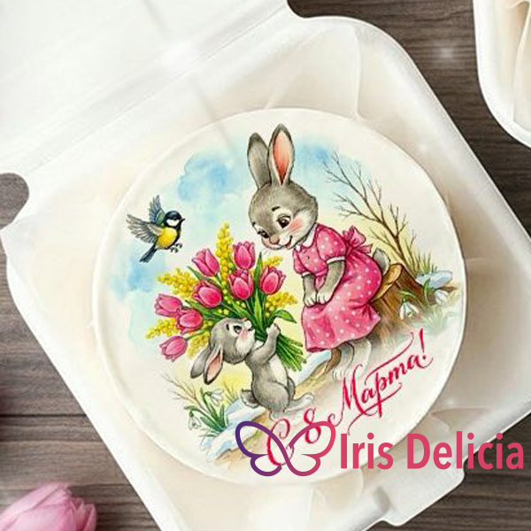 Бенто Maxi «Зайчонок с Букетом», в комплект входит 1 свеча, 1 ложечка, 1000г фото