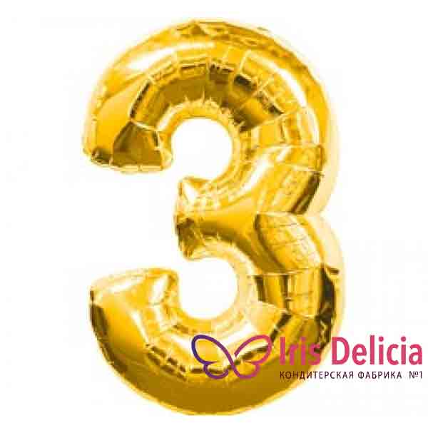 Изображение Гелиевый шар в форме цифры «3» золотого цвета Кондитерская Iris Delicia