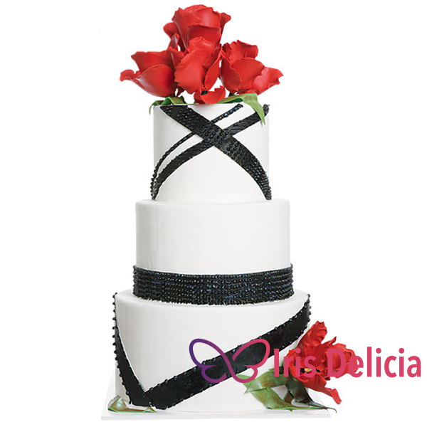 Изображение Свадебный торт Красные Цветы с Черными Линиями Кондитерская Iris Delicia