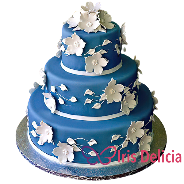 Изображение Свадебный торт Голубой с цветами  № 1022 Кондитерская Iris Delicia