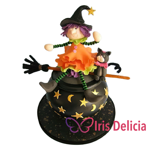Праздничный торт Ведьма на Метле с Котом фото