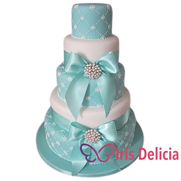 Изображение Свадебный торт С Голубыми Лентами № 3858 Кондитерская Iris Delicia