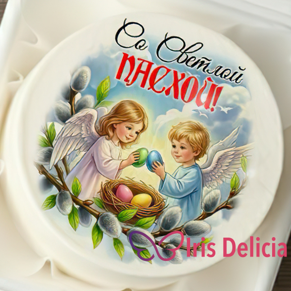 Бенто торт «Со Светлой Пасхой!», в комплект входит 1 свеча, 1 ложечка, 300г фото